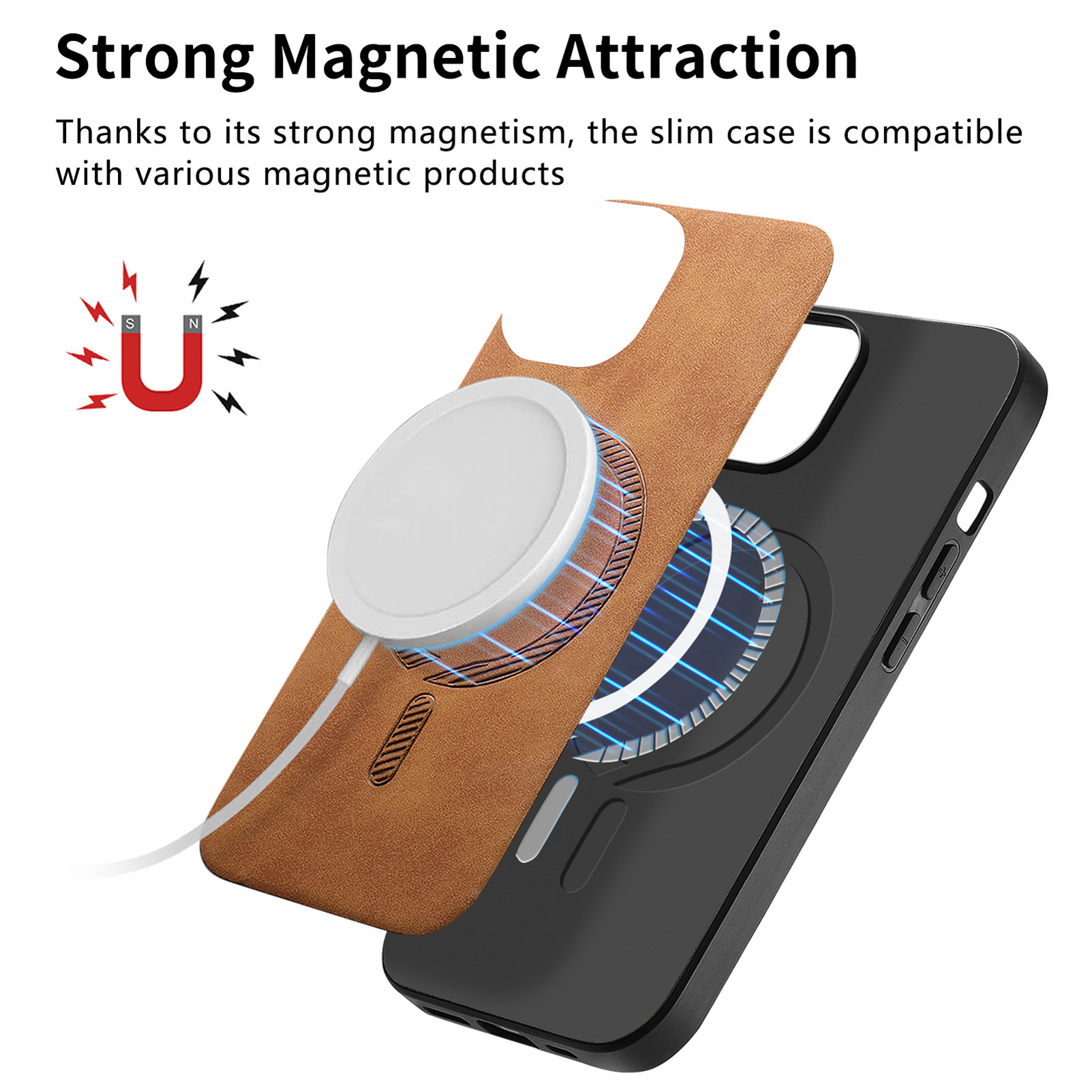 Capa magnética de couro com ca - Phone Cases That Charge Your Phone avaliação e preço